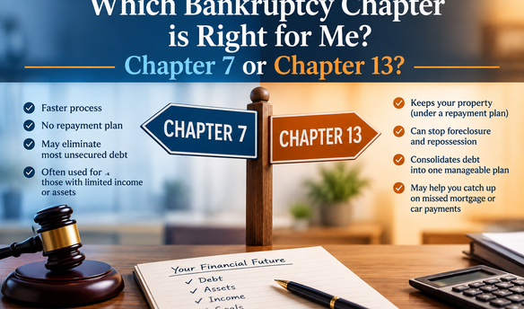 Chapter 7 or Chapter 13 bankruptcy comparison showing two paths for choosing the right bankruptcy option