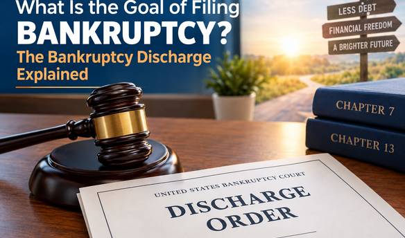 Bankruptcy discharge order with gavel and Chapter 7 and Chapter 13 books representing a fresh financial start