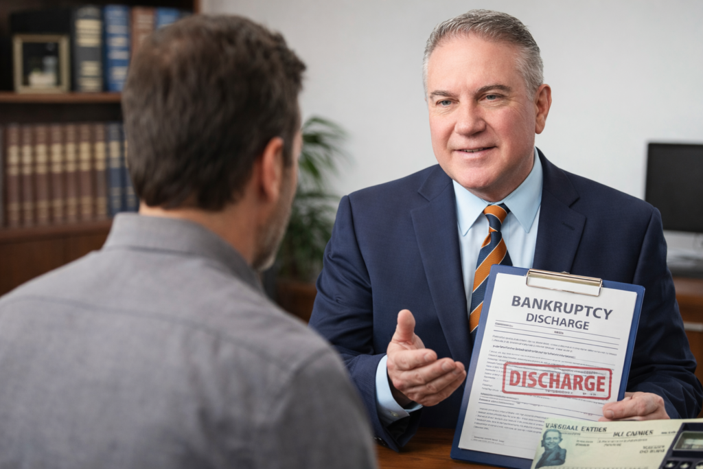 Bankruptcy Attorney Walter Metzen counseling his client regarding filing bankruptcy