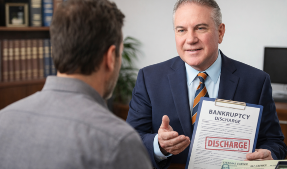 Bankruptcy Attorney Walter Metzen counseling his client regarding filing bankruptcy