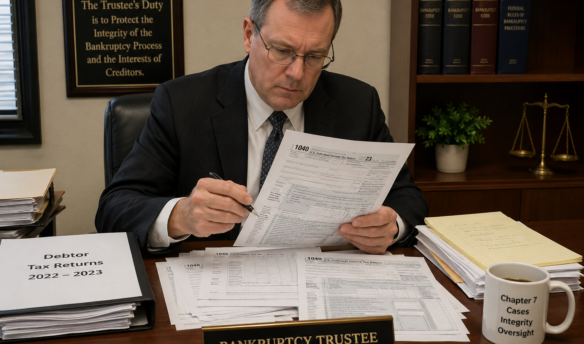Bankruptcy Trustee reviewing tax returns of the debtor in