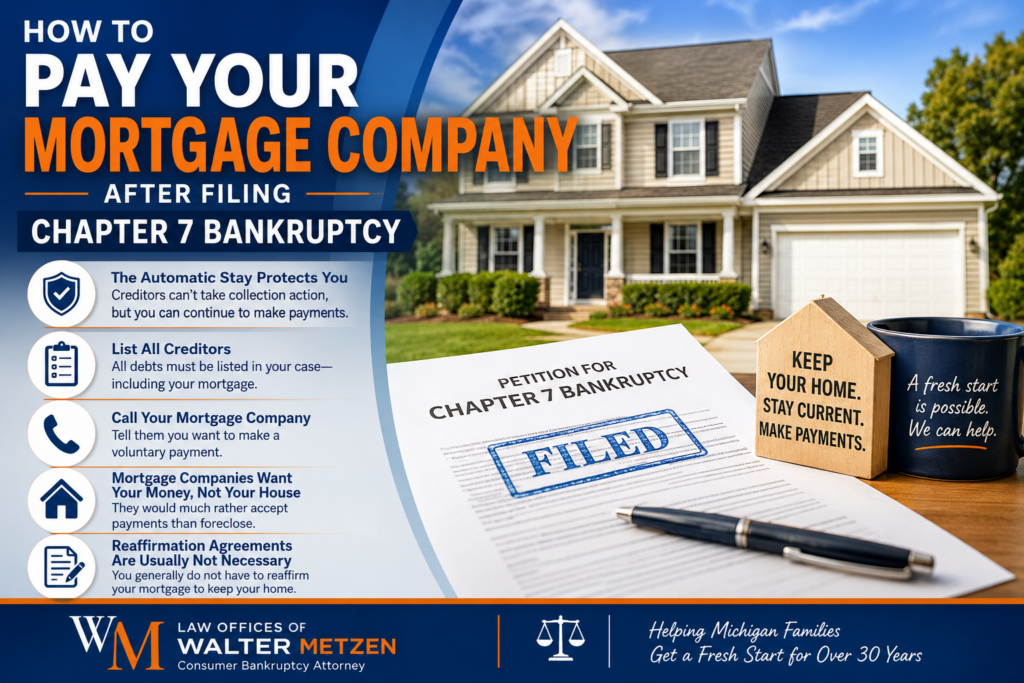 How to pay your mortgage company after filing Chapter 7 bankruptcy while keeping your home and staying current on mortgage payments