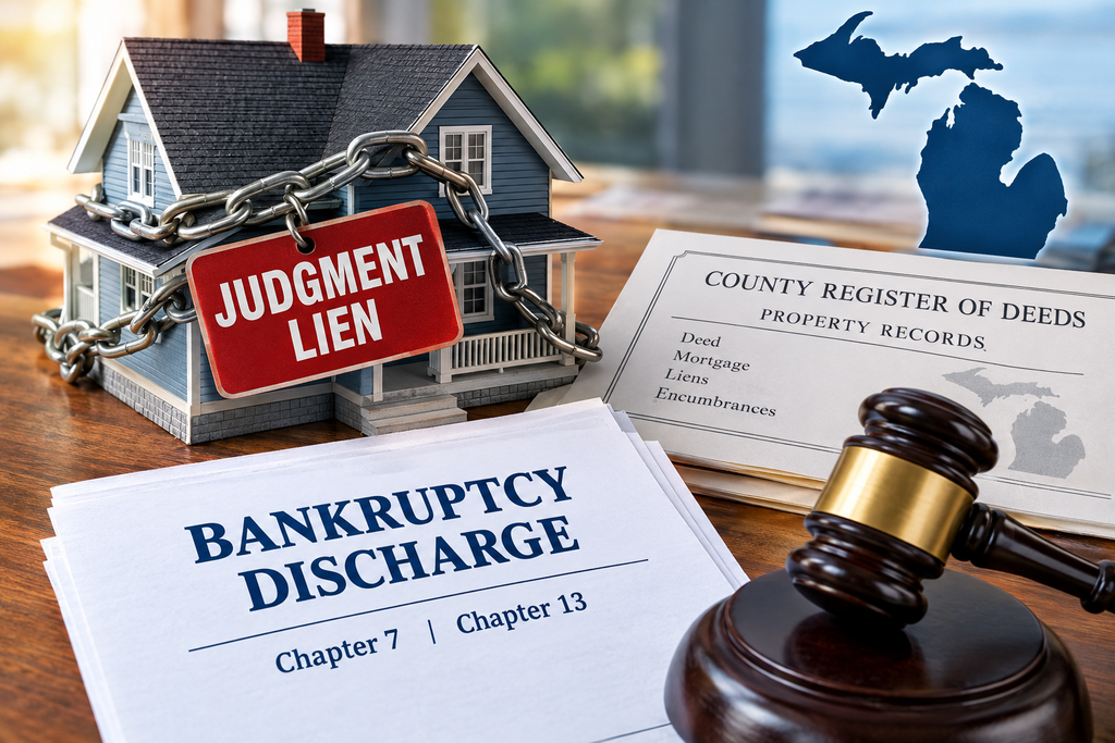 Michigan judgment lien encumbering a home with bankruptcy discharge documents and county property records