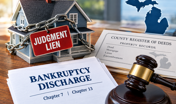 Michigan judgment lien encumbering a home with bankruptcy discharge documents and county property records