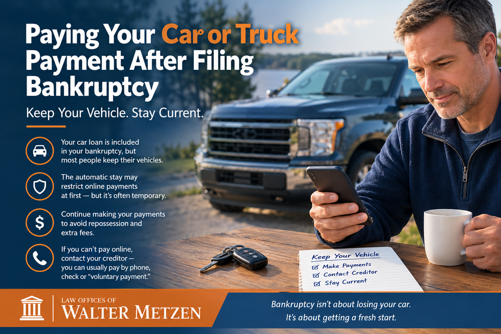 Person making a vehicle loan payment after filing bankruptcy while keeping their car