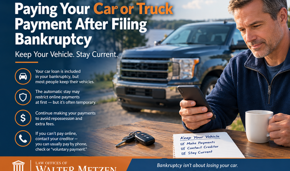 Person making a vehicle loan payment after filing bankruptcy while keeping their car