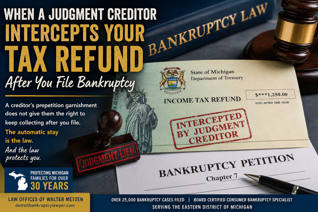 Michigan tax refund intercepted by a judgment creditor after filing Chapter 7 bankruptcy in the Eastern District of Michigan
