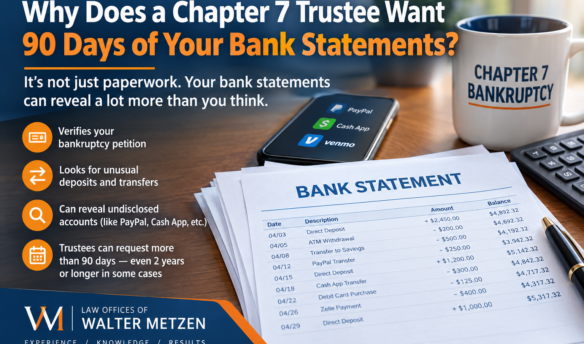 Chapter 7 trustee reviewing 90 days of bank statements for unusual transfers and undisclosed accounts